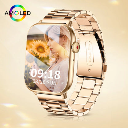 Nuevo reloj inteligente AMOLED para mujer, para hombre, con control de temperatura corporal, deportivo, fitness, resistente al agua, Bluetooth, llamadas, reloj inteligente digital para mujer.