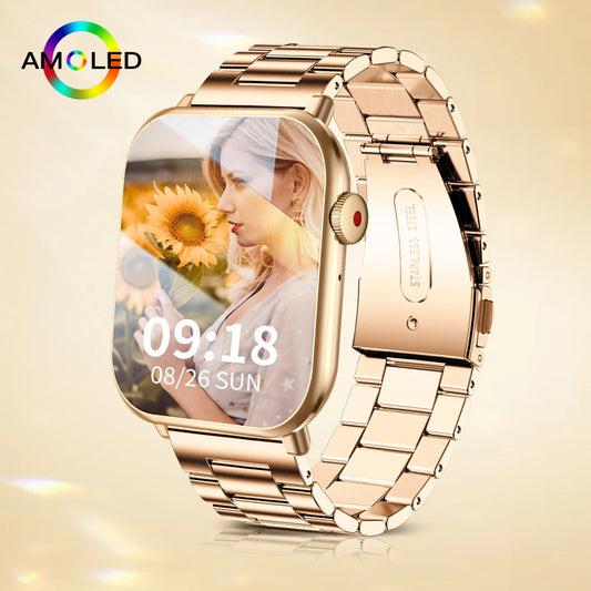 Nuevo reloj inteligente AMOLED para mujer, para hombre, con control de temperatura corporal, deportivo, fitness, resistente al agua, Bluetooth, llamadas, reloj inteligente digital para mujer.