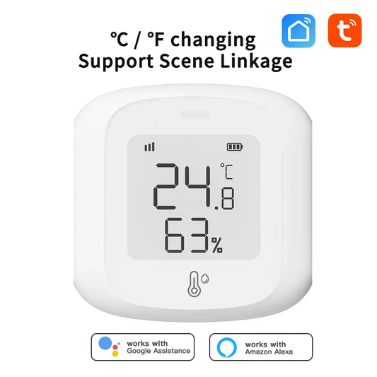 Sensor de temperatura y humedad Tuya ZigBee/WIFI con pantalla LED, conexión inteligente para el hogar, termohigrometría, Google Home y Alexa.