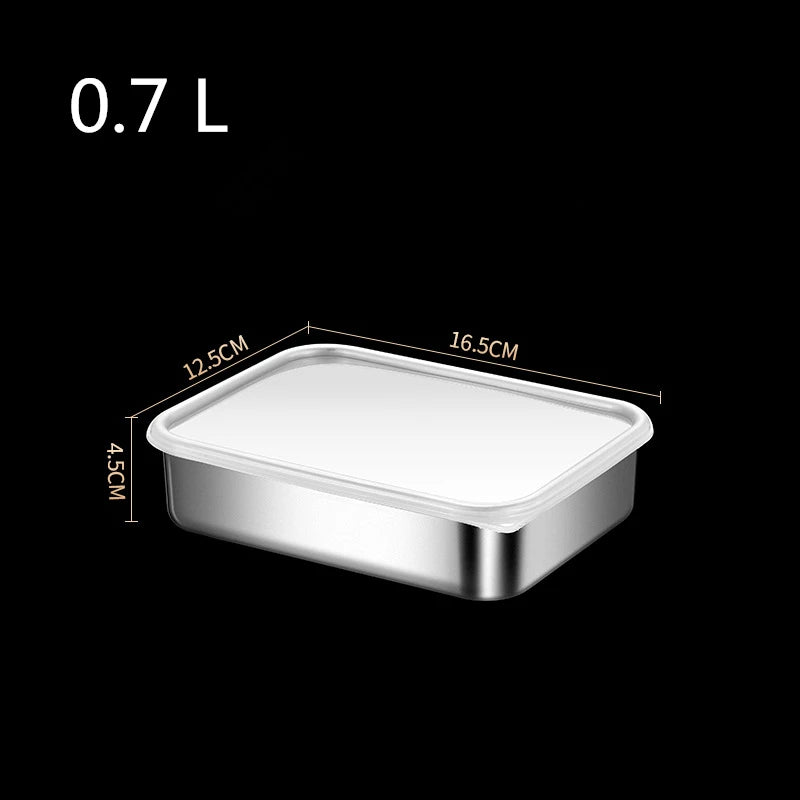 Bandeja de acero inoxidable 304 para conservar alimentos frescos con tapa, ideal para el refrigerador, para sellar frutas, para comidas, para cocina, bento.