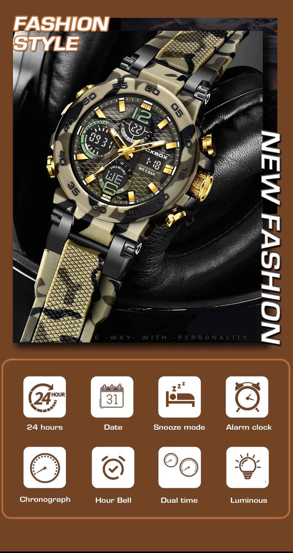Reloj militar digital LIGE para hombre, resistente al agua hasta 50 m, LED, de cuarzo, deportivo, grande, Masculino