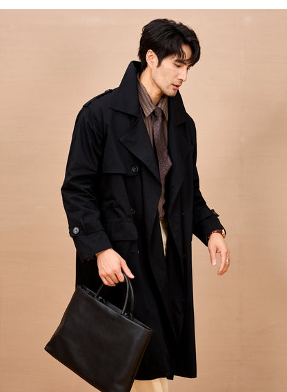 Gabardina larga negra y caqui de Mauroicardi para hombre, primavera/otoño, con hombreras, doble botonadura, estilo británico elegante, moda 2025