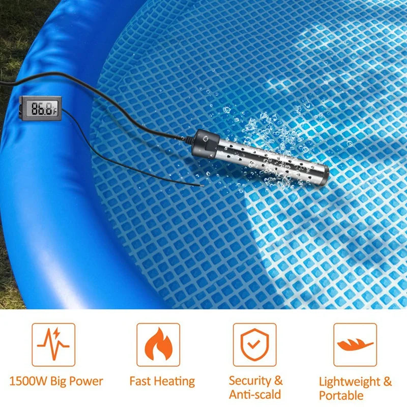 Calentador de agua de inmersión, calentador de piscina de 1500 W con control de interruptor, calentador de bañera con control inteligente de temperatura, enchufe estadounidense
