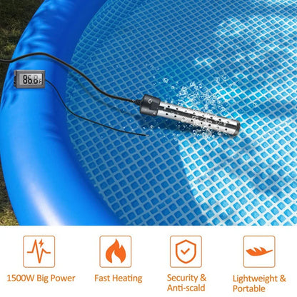 Calentador de agua de inmersión, calentador de piscina de 1500 W con control de interruptor, calentador de bañera con control inteligente de temperatura, enchufe estadounidense