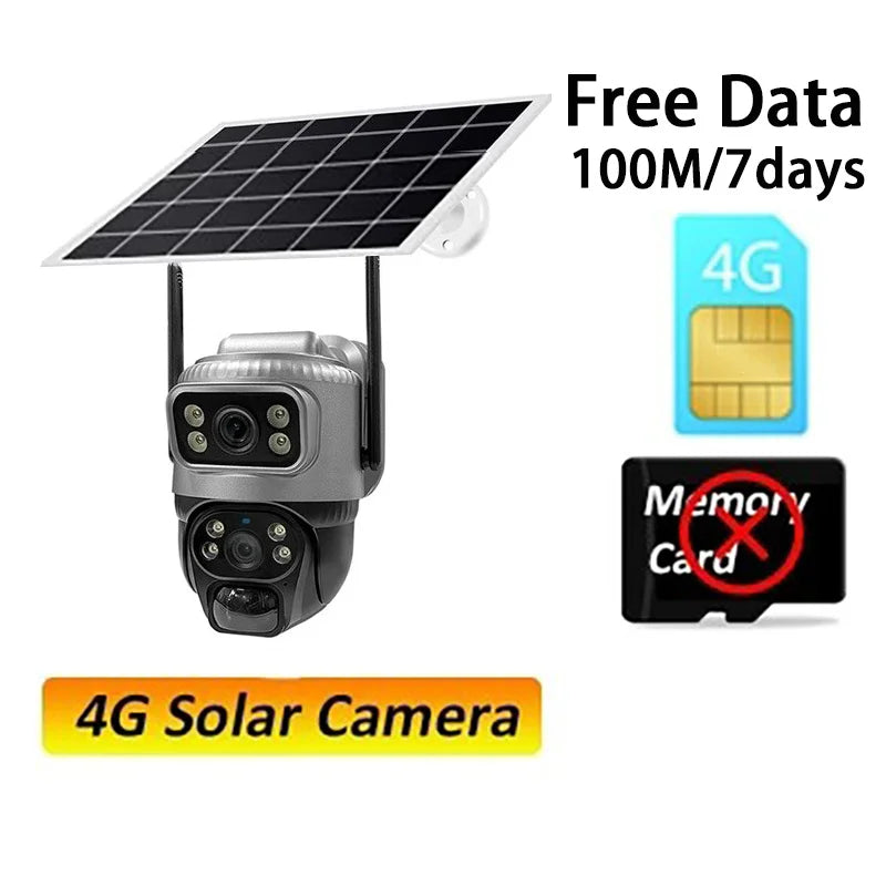 Cámara solar 4G de 8MP con lente dual 4K, PIR, tarjeta SIM integrada, visión nocturna, resistente al agua, cámara IP de seguridad con batería y monitor CCTV.