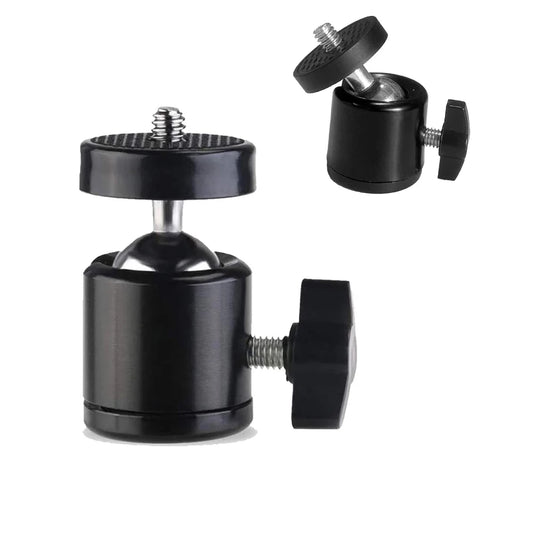 Adaptador de cabezal de cámara para trípode con zapata de 1/4" y orificio para tornillo, cabezal esférico con bloqueo, soporte para flash y luz LED para cámaras DSLR y DV.