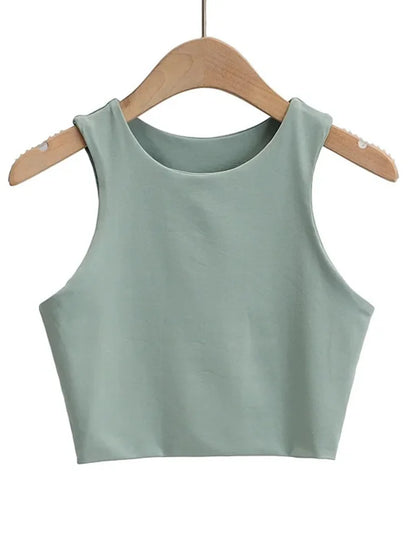 Tops ajustados sexis de moda de verano 2023 para mujer, cuello redondo, sin mangas, de nailon doble, de buena calidad, en 6 colores