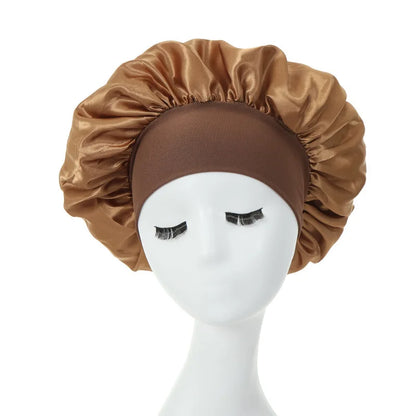 Gorro de dormir para mujer, gorro de seda satinado de doble capa, ajustable, para ducha, para cabello rizado, accesorios de peinado.