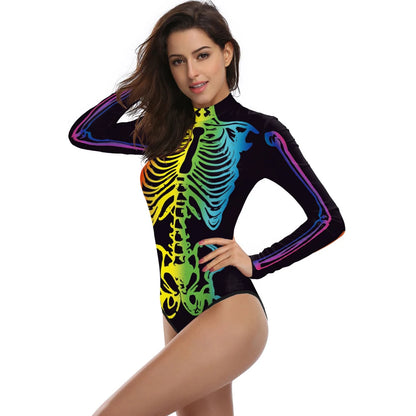 [You're My Secret] Halloween Costume Cosplay Skeleton Print Zenti Bodysuits Carnival Party Jumpsuit Outfit Women Day of The Dead