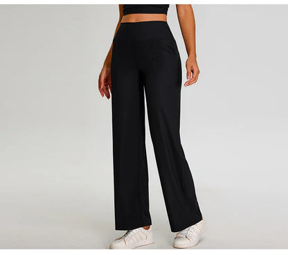 Pantalones de Yoga acanalados para mujer, leggings deportivos para gimnasio, leggings de cintura alta para fitness, pantalones deportivos para correr al aire libre, pierna recta.