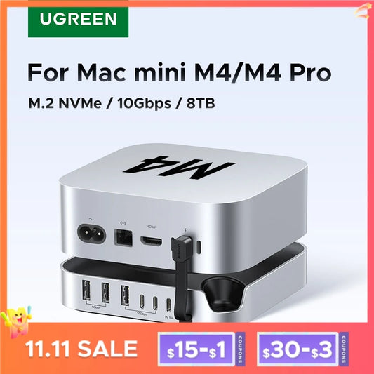 Estación de acoplamiento UGREEN USB HUB para Mac Mini M4 M4 Pro M.2 NVMe SSD 8TB máx. 10 Gbps Puertos USB-A y C SD y TF 170 MB/s Divisor USB