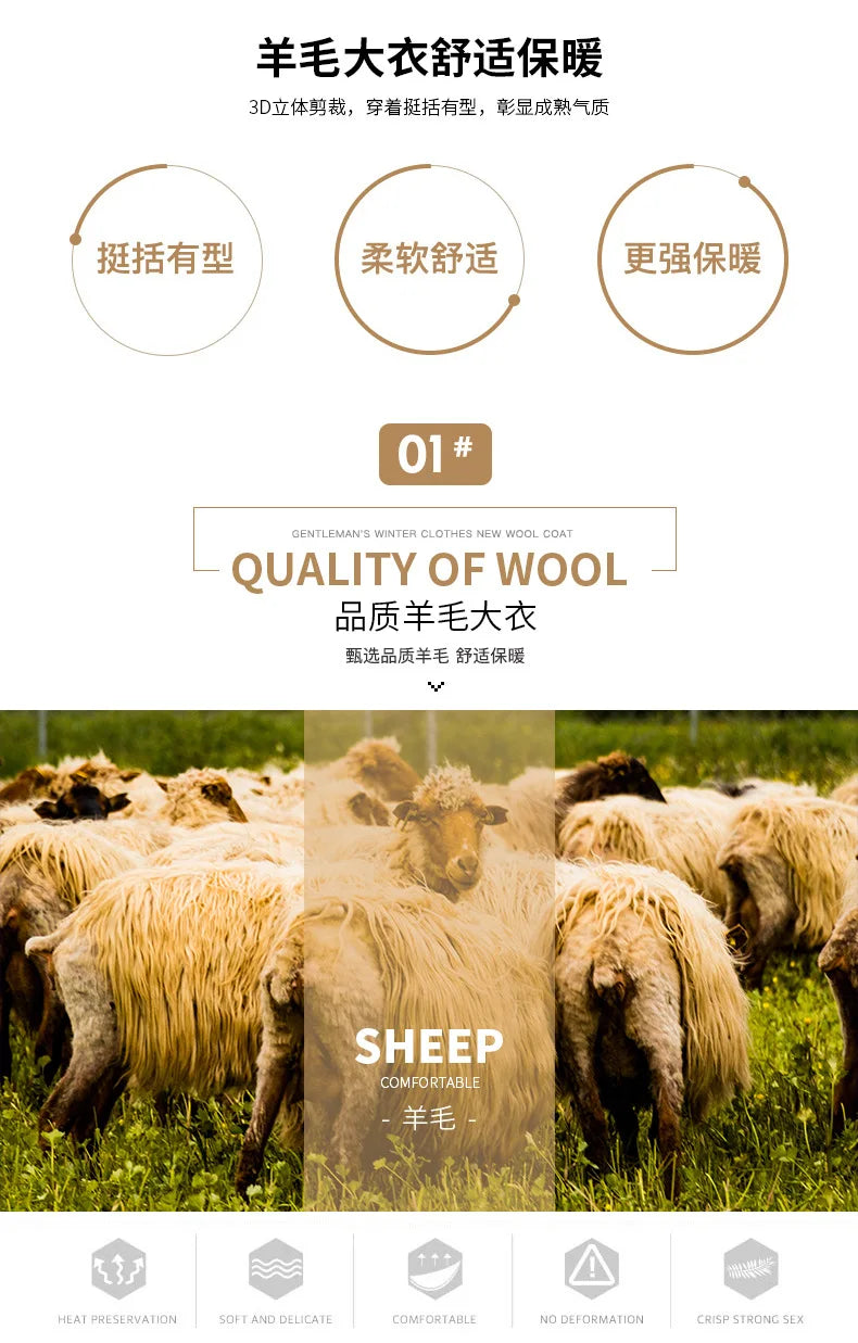 Abrigos de lana con cuello de piel para hombre, estilo informal de negocios, chaquetas extralargas de cachemir, gabardinas de invierno, forro polar de alta calidad para hombre, mezcla de lana cálida