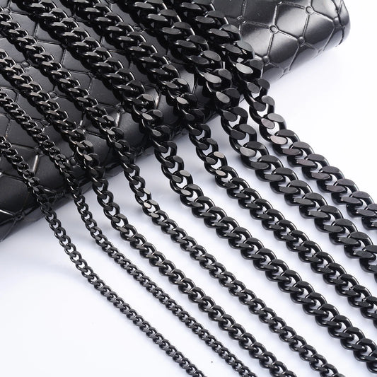 Gargantilla punk básica de color negro, cadena de eslabones cubanos de acero inoxidable, collar de eslabones de metal sólido, joyería para hombres y mujeres, regalo