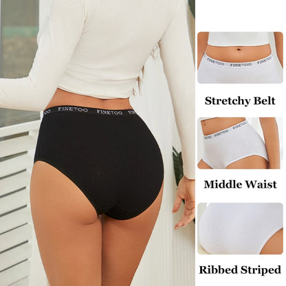 Conjunto de 4 bragas de algodón acanaladas a rayas para mujer, tallas grandes, cintura alta, transpirables, lencería lisa, pantalones cortos S-XXL
