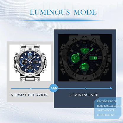 Reloj de pulsera deportivo para hombre FOXBOX Fashion Luxury Quartz, militar, impermeable, con doble pantalla, cronógrafo luminoso + CAJA