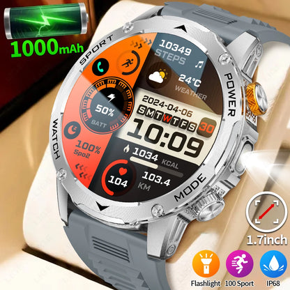 Reloj inteligente para hombre, nuevo, con batería de 1000 mAh, pantalla AMOLED HD de 1,7 pulgadas, control del ritmo cardíaco, linterna, llamadas Bluetooth, reloj inteligente de salud para hombre.