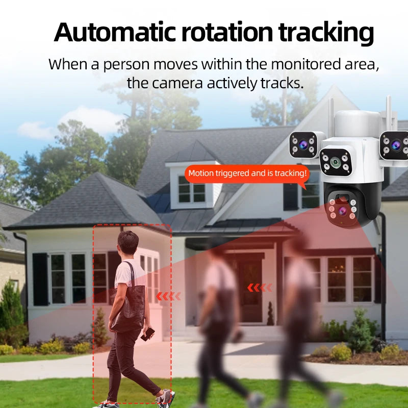 Cámara IP WiFi solar de 12 MP, CCTV con tres lentes y tres pantallas, seguimiento automático, vigilancia exterior 6K 4G, cámara PTZ, protección de seguridad