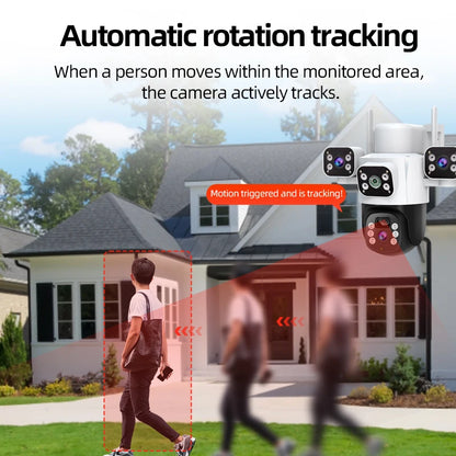Cámara IP WiFi solar de 12 MP, CCTV con tres lentes y tres pantallas, seguimiento automático, vigilancia exterior 6K 4G, cámara PTZ, protección de seguridad