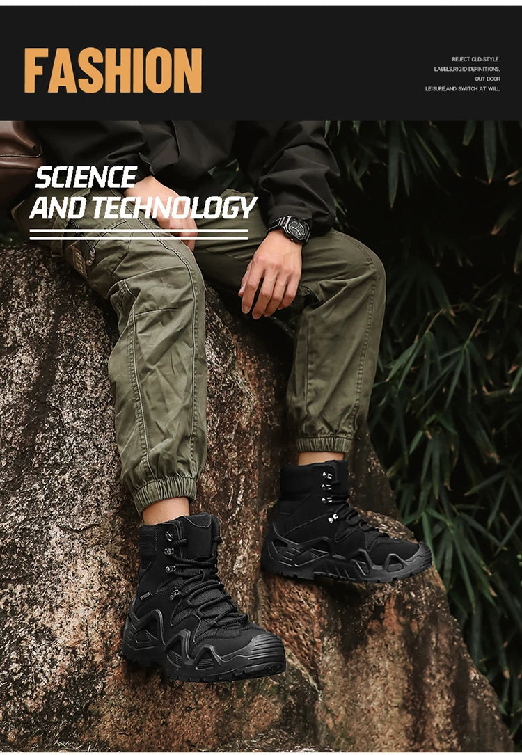 Botas tácticas para hombre con correas para entrenamiento de combate, impermeables, transpirables, ideales para senderismo y uso multifuncional en motocicleta.