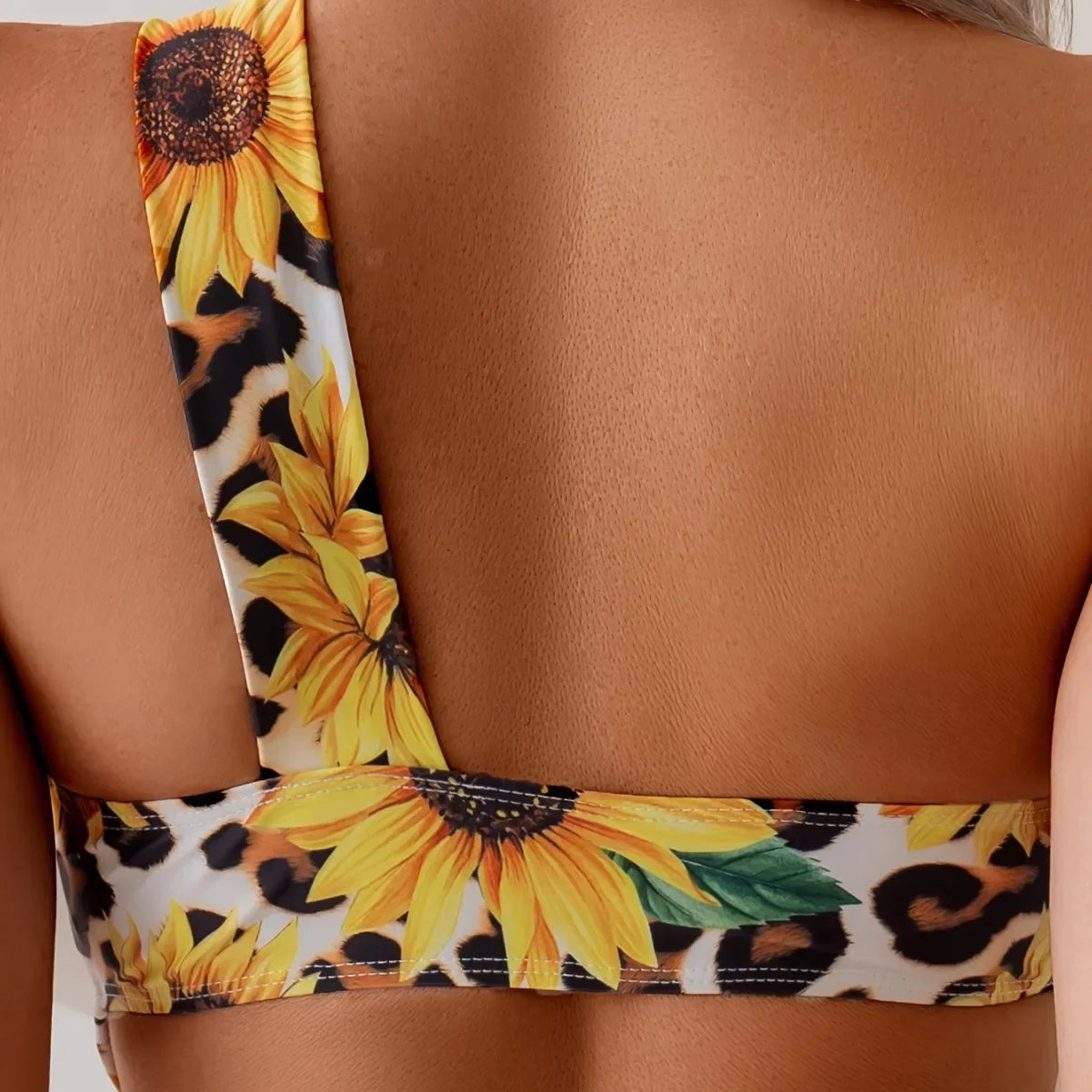 Traje de baño sexy de girasol de un solo hombro para mujer, traje de baño de una pieza, traje de baño recortado, traje de baño femenino para playa, monokini