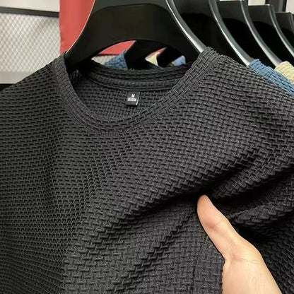 Camiseta de seda de hielo para hombre, manga corta, ligera, transpirable, cómoda, fresca, informal, moderna, de verano, elástica, ajustada.