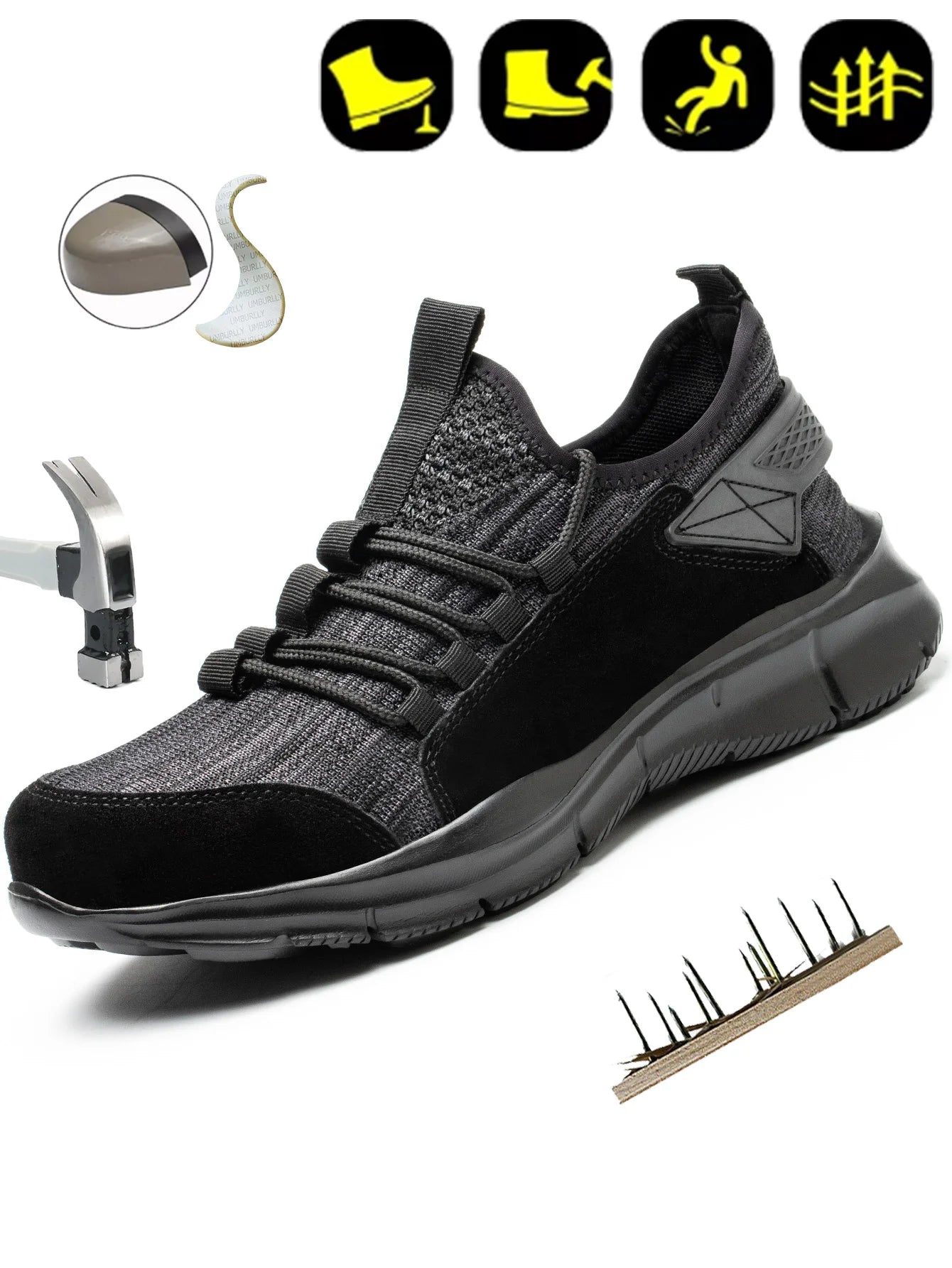Zapatillas de trabajo para hombre, calzado de seguridad, zapatos de trabajo con puntera de acero para la construcción, botas de seguridad ligeras, zapatillas de trabajo antiperforación de Kevlar.