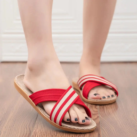 Sandalias planas de lino para mujer, ligeras y casuales, de talla grande, para verano, para el hogar, envío gratis