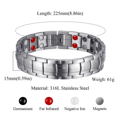 Pulseras magnéticas de cobre de alta resistencia para hombre con imanes de neodimio de doble fila, tamaño ajustable, ideal como regalo para parejas.