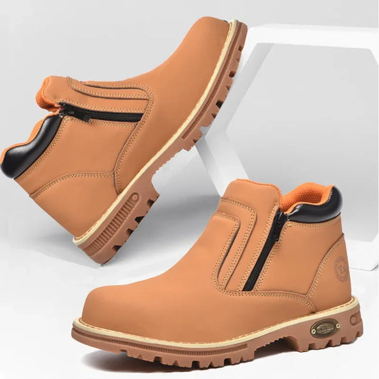 Zapatos de trabajo para hombre 2025, zapatos de seguridad impermeables, botas de cuero anti chispas, zapatos de soldador anti perforaciones y antideslizantes.