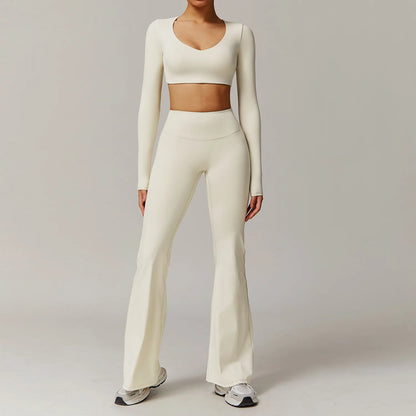 Women's Tracksuit 2PCS Yoga Sets Sportswear Workout Fitness Long Sleeved Sports Bra High Waist Leggings Gym Clothing Sports Suit
