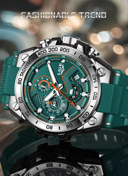 Reloj LIGE para hombre, multifunción, correa de silicona, resistente al agua, luminoso, calendario, moda, deportivo, cuarzo.