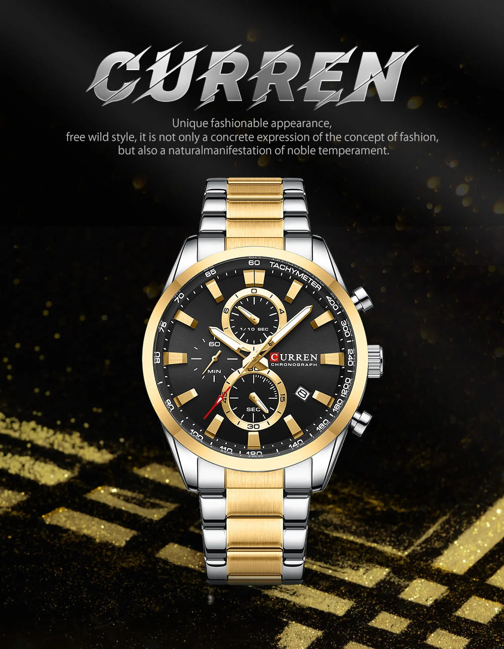 Reloj deportivo CURREN de cuarzo con cronógrafo para hombre - Pulsera de acero inoxidable y esfera multifuncional