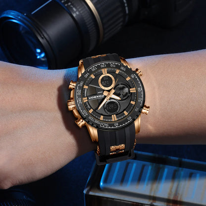 Nuevo reloj cronógrafo deportivo informal para hombre, con correa de silicona, de cuarzo, con esfera grande y punteros luminosos, resistente al agua