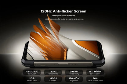 Teléfono resistente DOOGEE S200 Max, 16 GB + 512 GB, batería de 22000 mAh, procesador Dimensity 7050, pantalla de 6,72" a 120 Hz, pantalla trasera de 1,32", linterna dual.