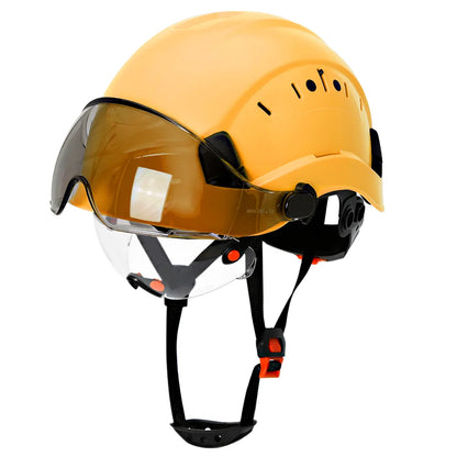 Casco de seguridad con patrón de fibra de carbono y gafas de doble visera para ingenieros, casco de seguridad CE ANSI ABS, gorra de trabajo industrial, rescate
