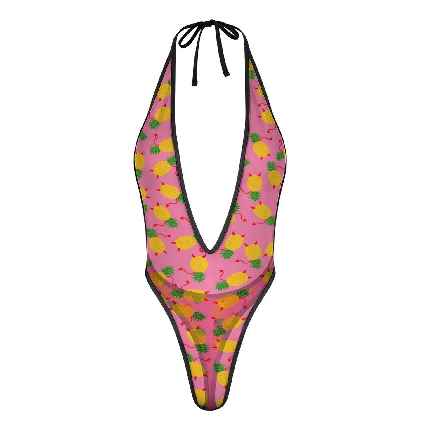 Traje de baño de una pieza para mujer, monokini con escote en V profundo, espalda descubierta y estampado de piña al revés, traje de baño sexy