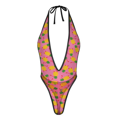 Traje de baño de una pieza para mujer, monokini con escote en V profundo, espalda descubierta y estampado de piña al revés, traje de baño sexy