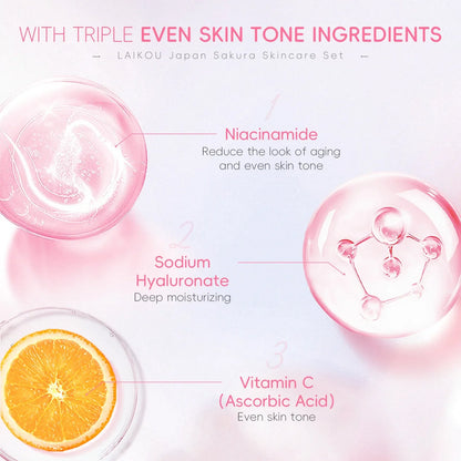 Set de 4 piezas para el cuidado facial: Limpiador, crema Sakura Essence, crema hidratante para ojos, suero facial para mejorar la aspereza y la sequedad de la piel.