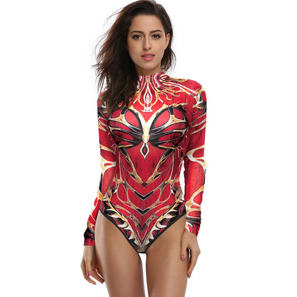 [You're My Secret] Halloween Costume Cosplay Skeleton Print Zenti Bodysuits Carnival Party Jumpsuit Outfit Women Day of The Dead