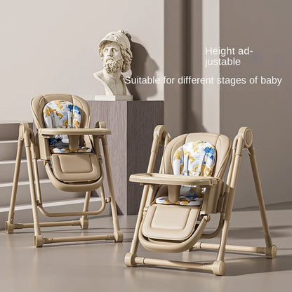 Silla de comedor multifunción para niños, ajustable, 2 en 1, con rueda cardán suave, plegable, reclinable, trona para bebé