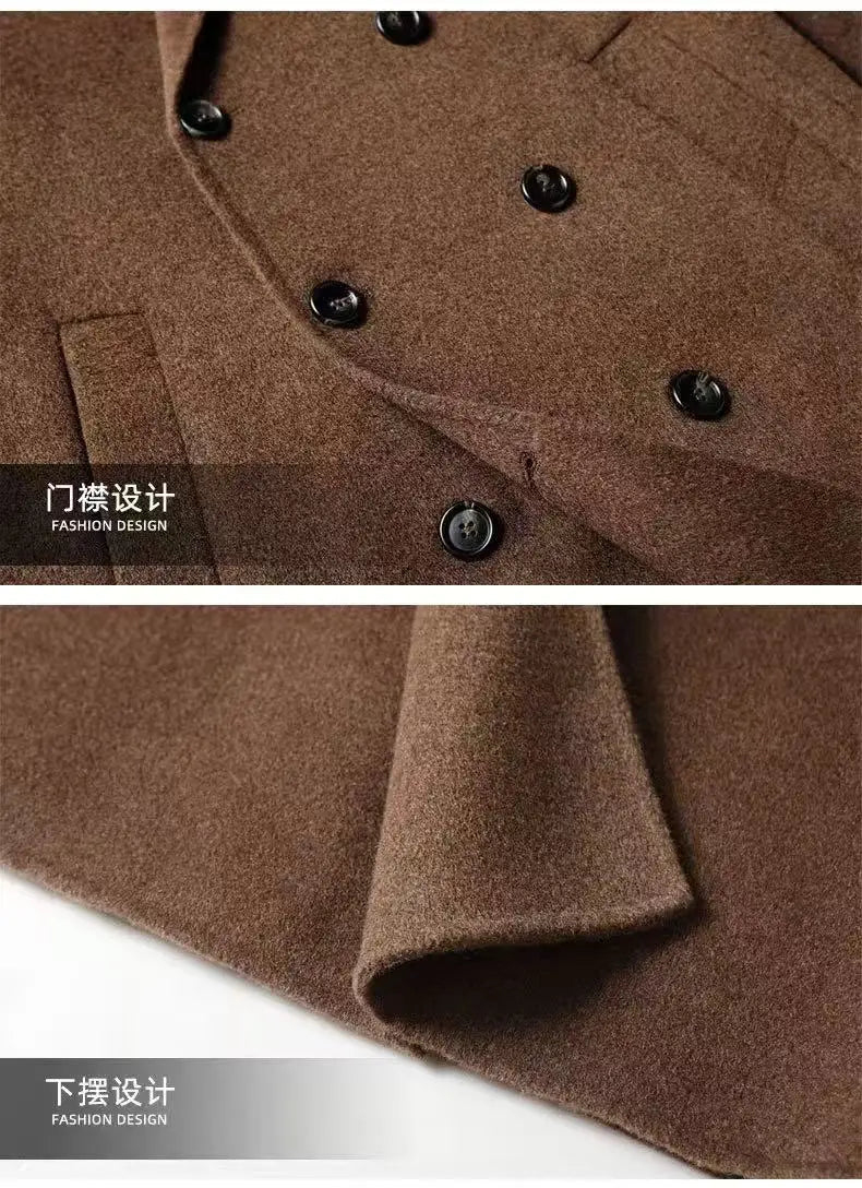 2025 Autumn/Winter New Men's 100% Wool Coat Knee length Double breasted Goose Down Inner Tank Thickened for Warmth