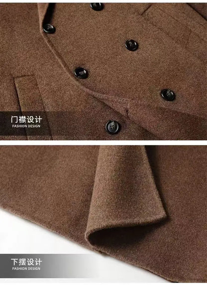 2025 Autumn/Winter New Men's 100% Wool Coat Knee length Double breasted Goose Down Inner Tank Thickened for Warmth