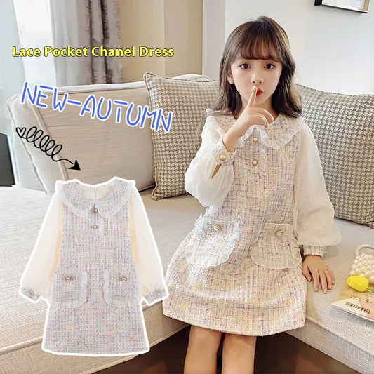Ropa para niños, vestidos de primavera y otoño para niñas, novedad de 2025, falda de princesa para niñas pequeñas, medianas y grandes, con viento fragante.