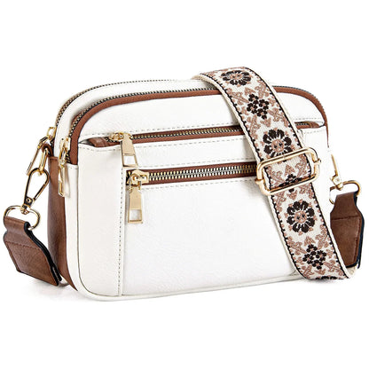 Bolso bandolera multifuncional con cremallera y bloques de colores, de piel sintética, tipo cartera de un solo hombro, con correa ajustable para el hombro.
