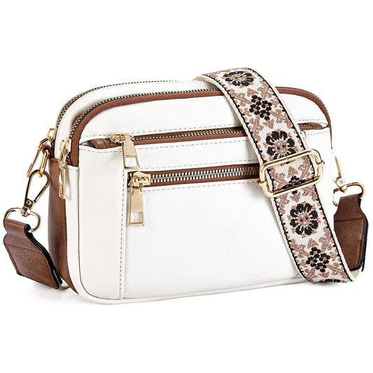 Bolso bandolera multifuncional con cremallera y bloques de colores, de piel sintética, tipo cartera de un solo hombro, con correa ajustable para el hombro.