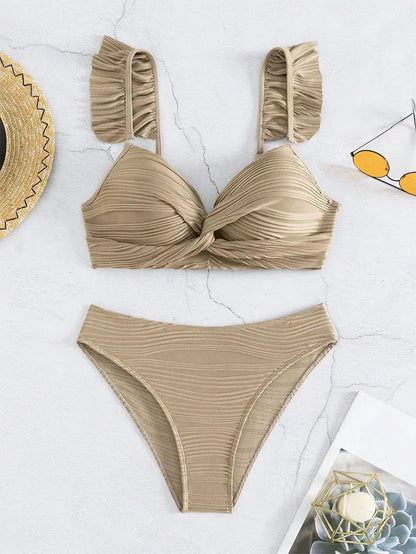 Bikinis sexys caqui 2025, traje de baño para mujer, bañador push up para playa, traje de baño brasileño, conjunto de bikini para piscina