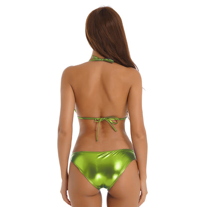 Women's Metallic Shiny Bikini Fashion Set Swimwear Pool Party Bathing Suit Top + Bottom Beachwear Women Swimsuit 2022 New