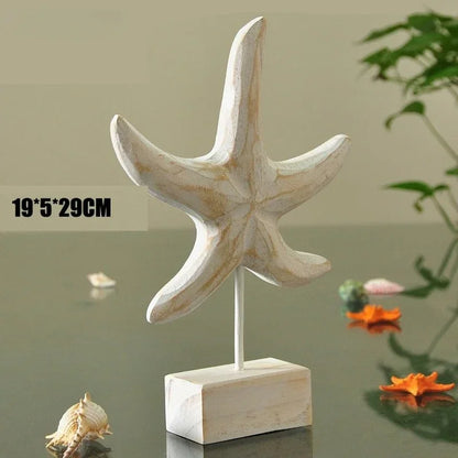 Accesorios de decoración del hogar de estilo mediterráneo, artesanías de madera, estrellas de mar, caracolas, hipocampo, tallado en madera, decoración marina para sala de estar.