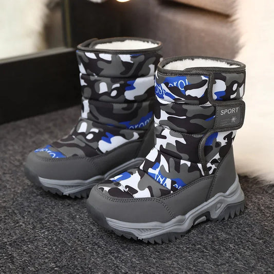 Zapatos casuales para niños y niñas, botas de nieve de piel cálidas y antideslizantes, zapatillas de invierno, calzado para exteriores para niños, botas acolchadas impermeables
