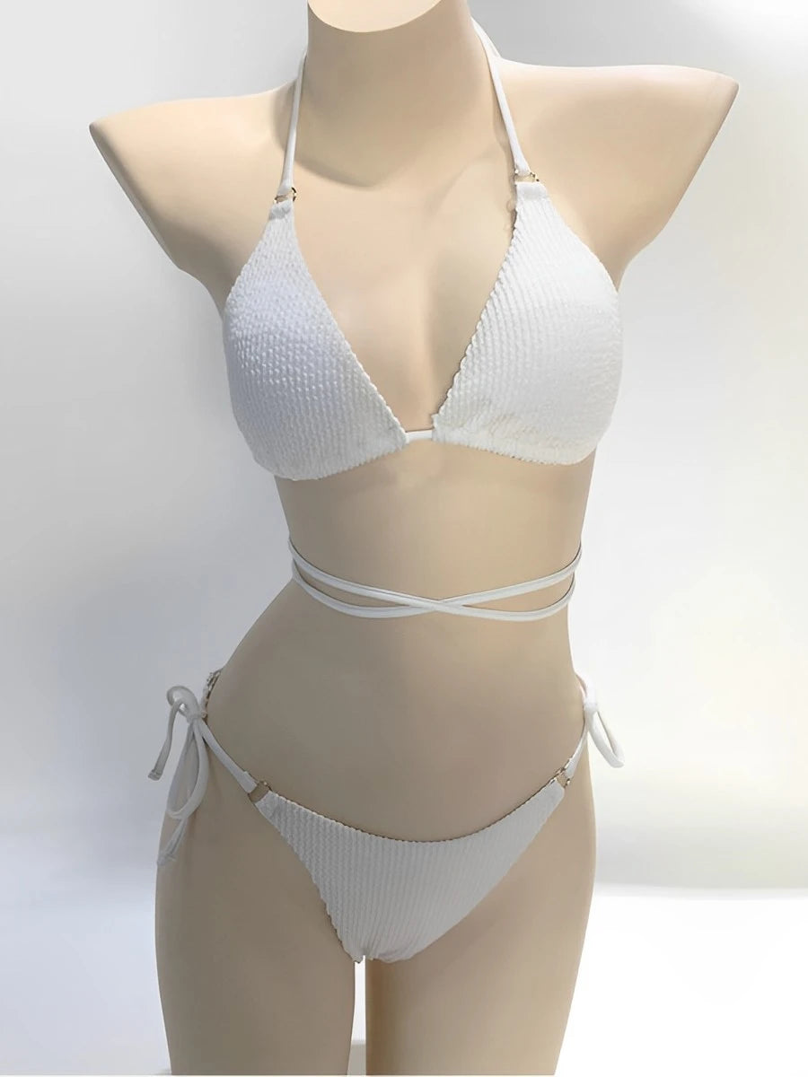 2025 Halter String Bikini Bandage Swimsuit Women Sexy Solid Swimwear Female Bathers Bathing Swimming Swim Suit Beachwear